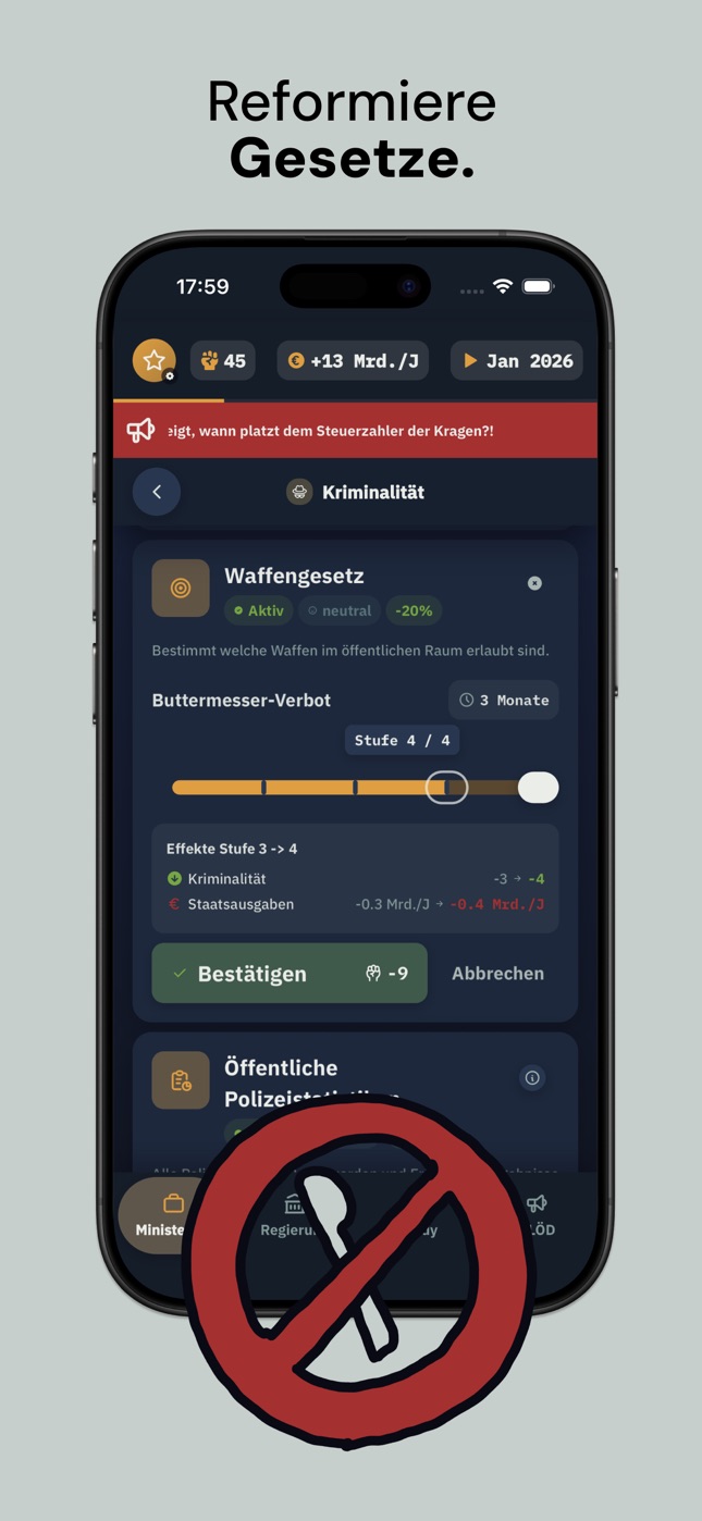 Screenshot: Reformiere Gesetze im Gesetzeskatalog.